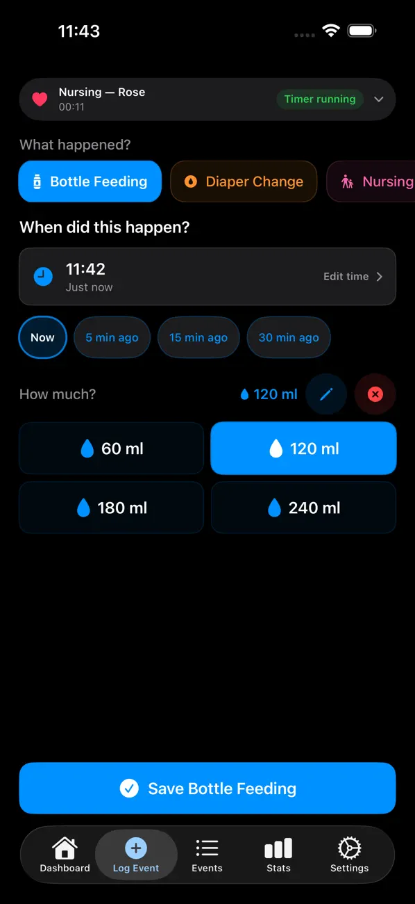 Nubu Baby bottle feeding log screenshot